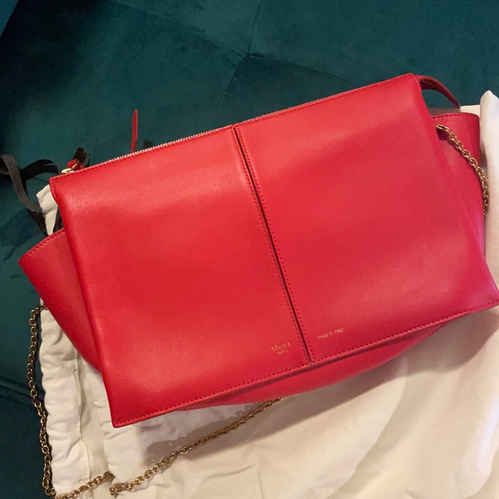 Celine Tri-Fold Clutch in chain smooth leather